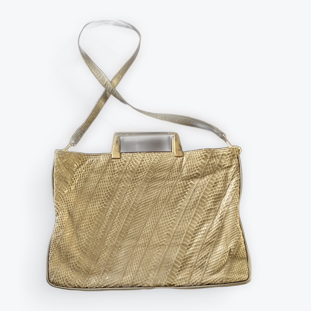 Vintage Varon Snakeskin Textured Shoulder Bag with gold clutch Handle